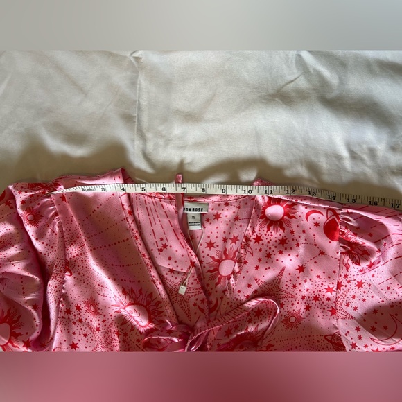 Neon Rose Ruched Bust Midi Tea Dress In Pink Red Celestial Satin Size XL… - Picture 11 of 14